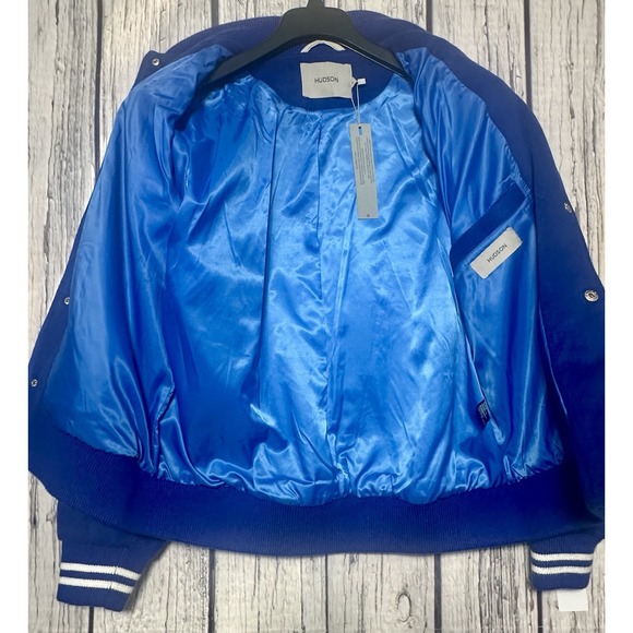 Hudson Jeans Varsity Bomber Jacket Royal Blue Wool Blend Men's Medium NWT $248 - Picture 4 of 8